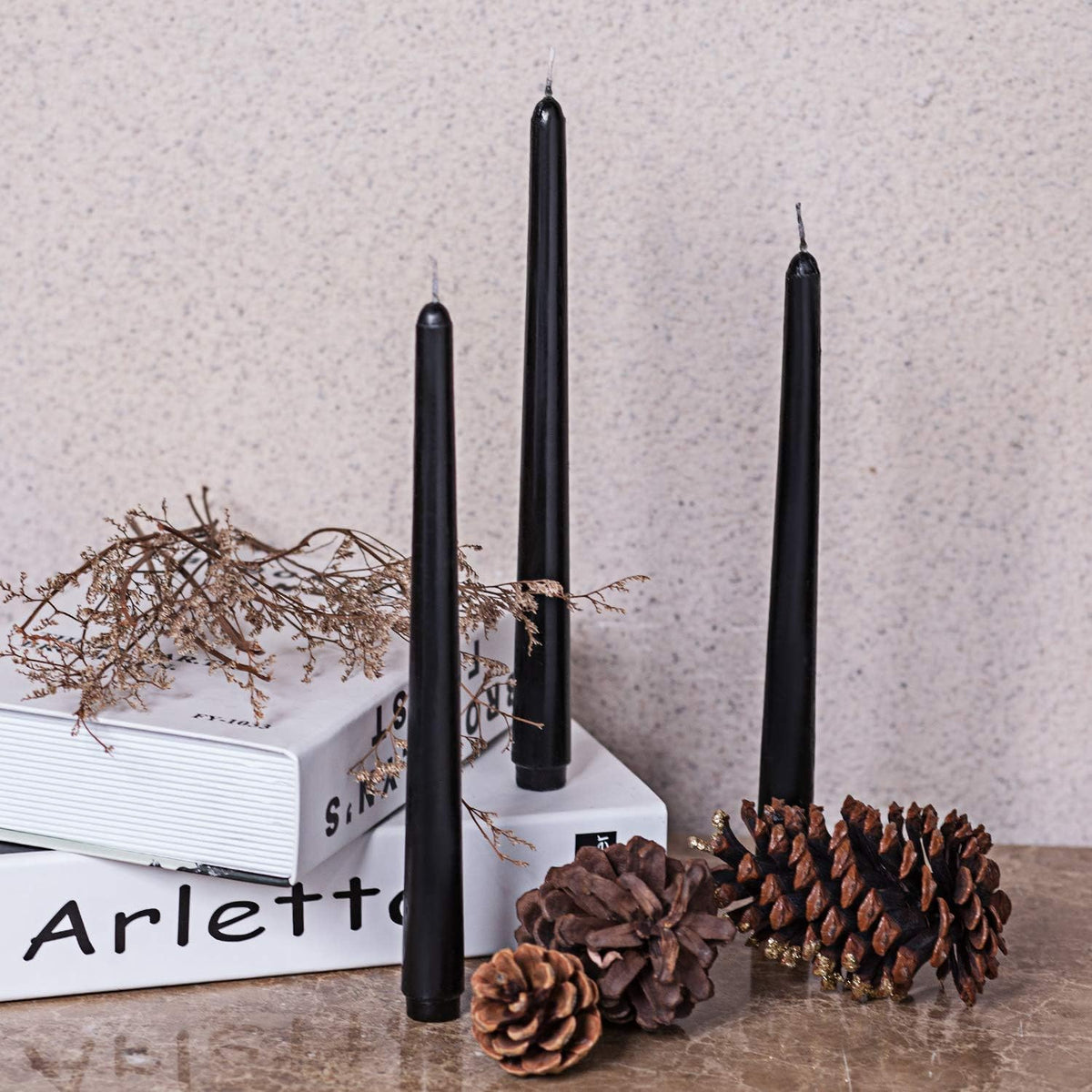 Black Taper Candles, 50 Pack, 0.8"W x 10"H