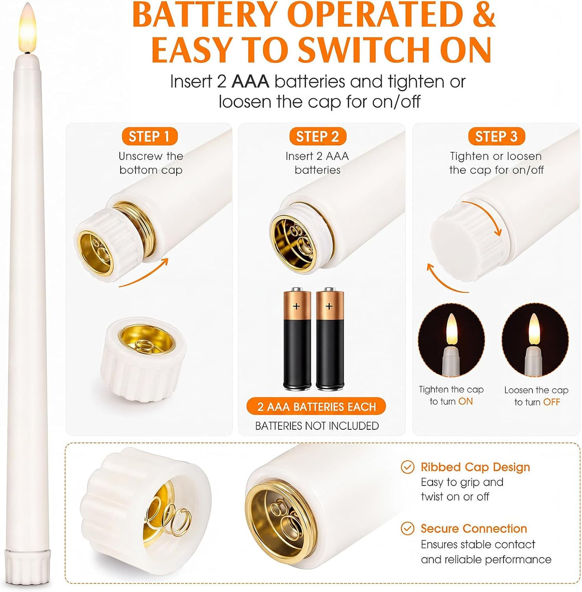 Reginary 36 Pcs Flameless Taper Candles Battery Operated,Ivory