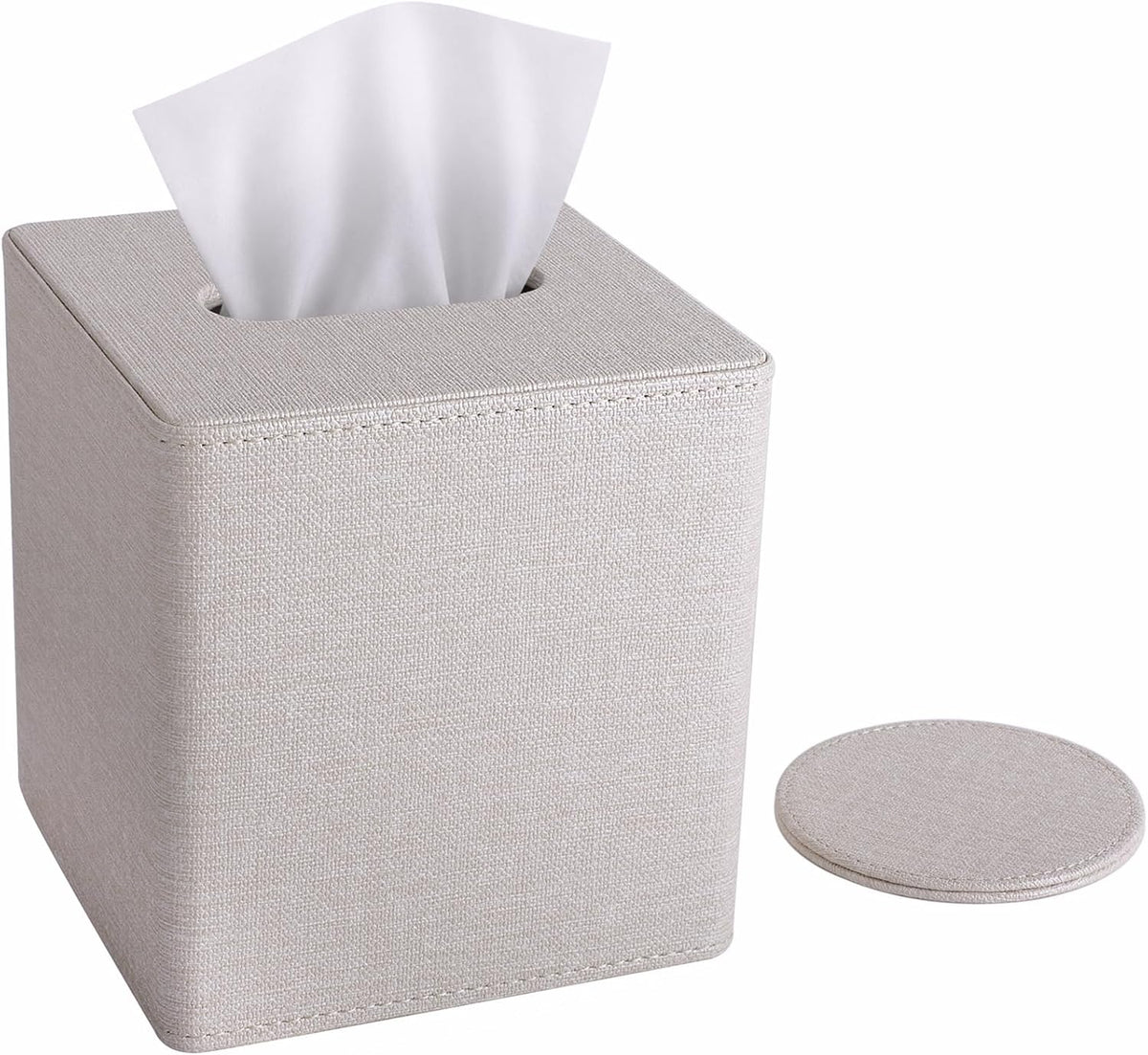 LAMOTI PU Leather Tissue Box Cover Square with Matching 4" Coaster