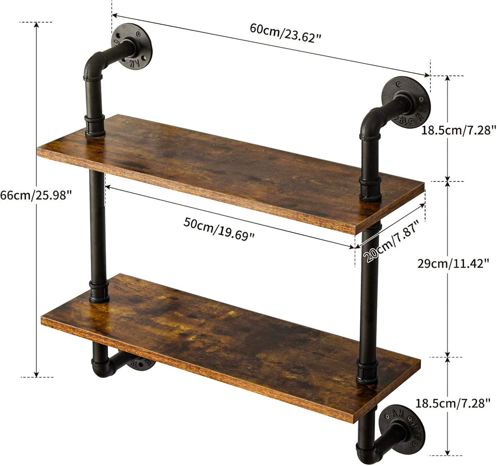 YMYNY 2 Tier Wall Mounted Floating Shelf 24x7.8x28.5 Rustic Brown HRF-TM004