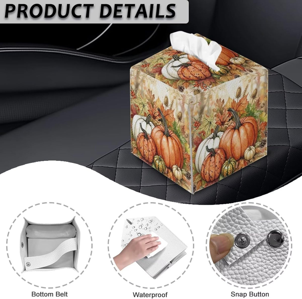 Fall Pumpkin Tissue Box Cover Square Leather Tissue Case Holder