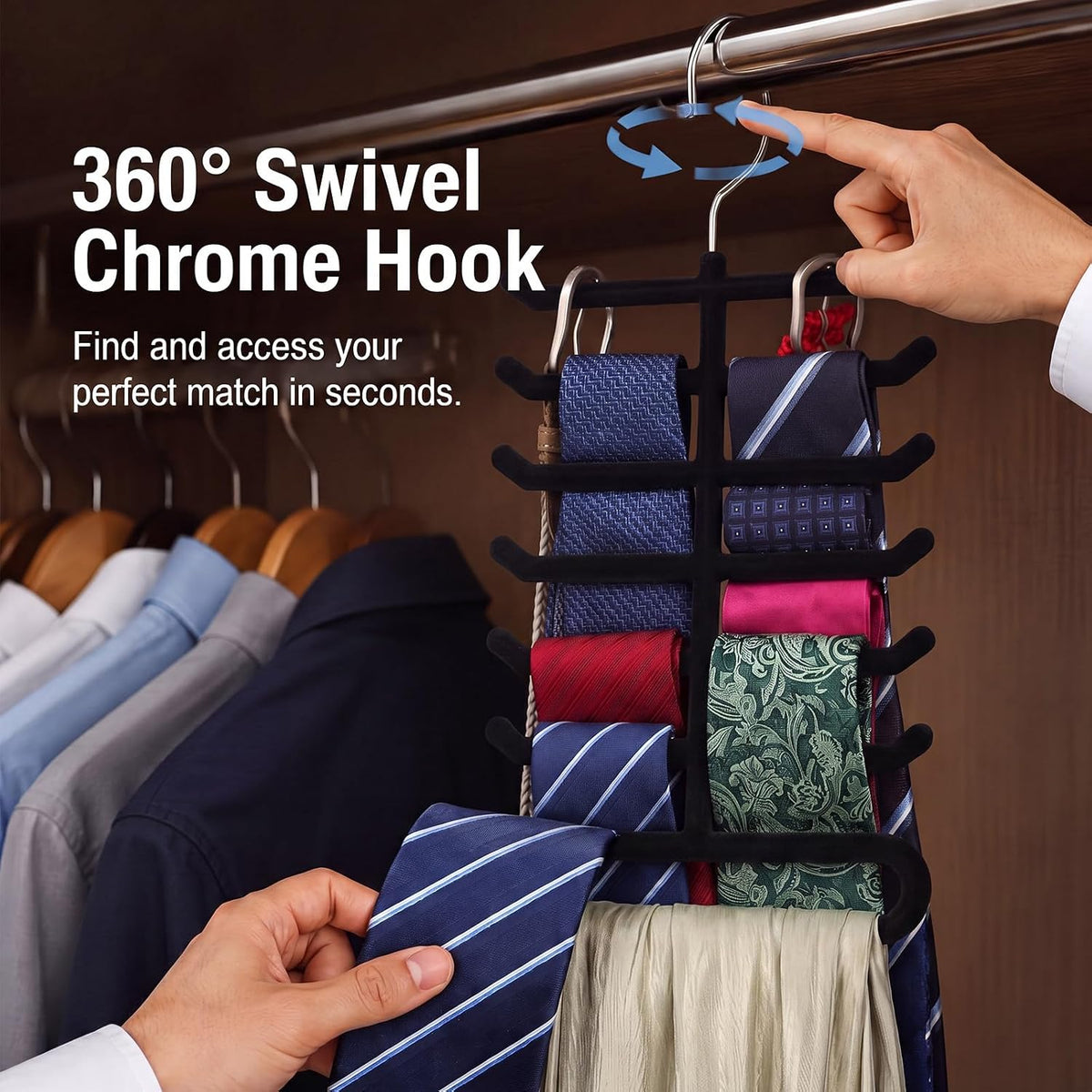 Kathfly Tie Hanger Organizer Multilayer Black Velvet Tie Holders for Closet
