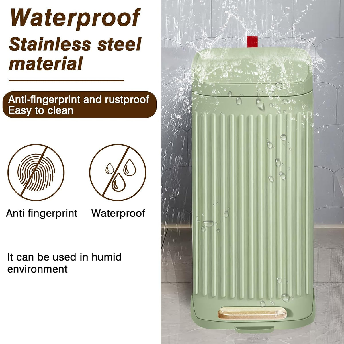 Slim Trash Can for Bathroom with Air Freshener Soft Close Lid, 6 Liter/ 1.6 Gallon Stainless Steel Garbage Can with Removable Inner Bucket,Step Pedal, Small Wastebasket for Bedroom, Kitchen (GREEN)