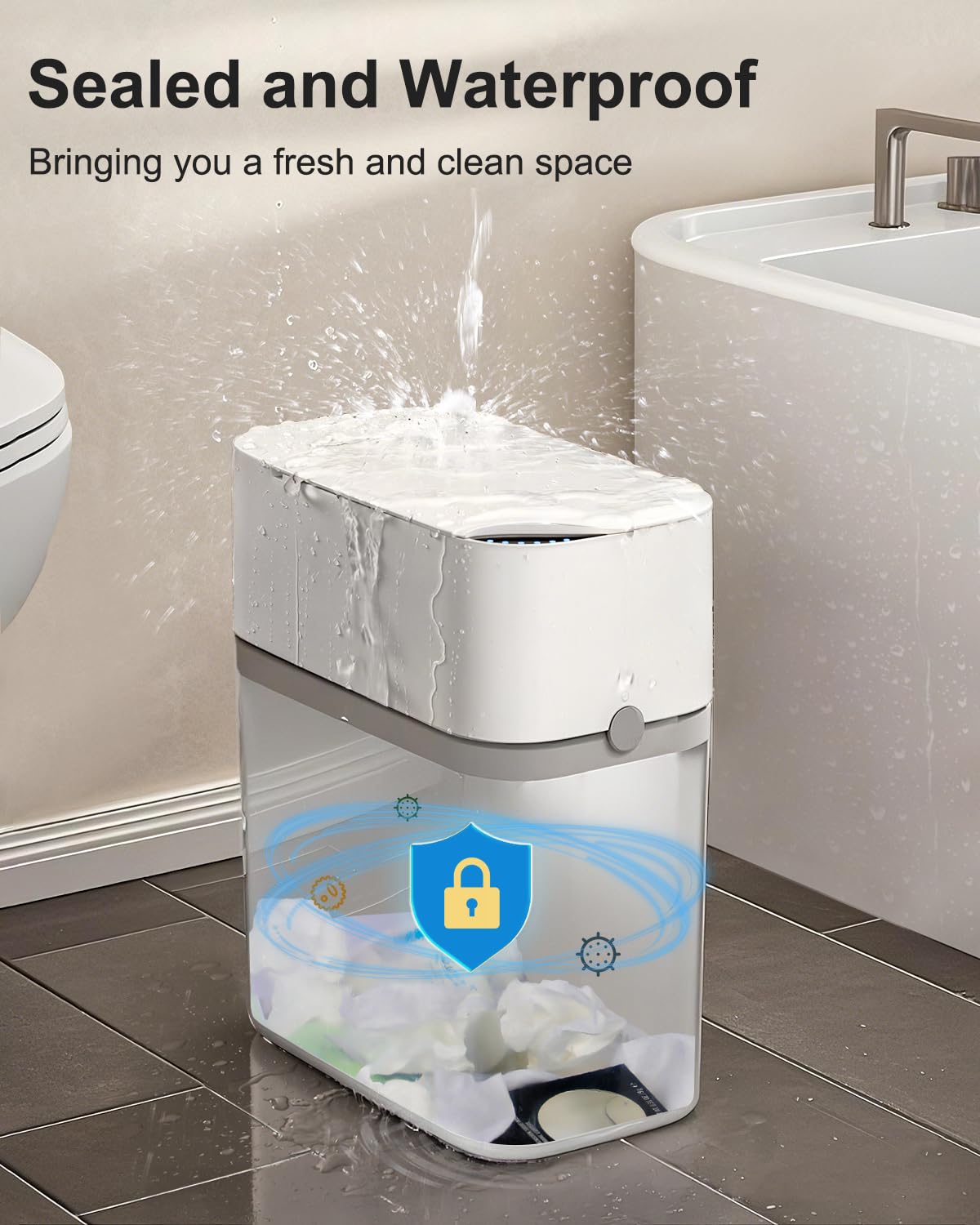 CTIME Touchless Automatic Bathroom Trash Can with Lid for Bathroom