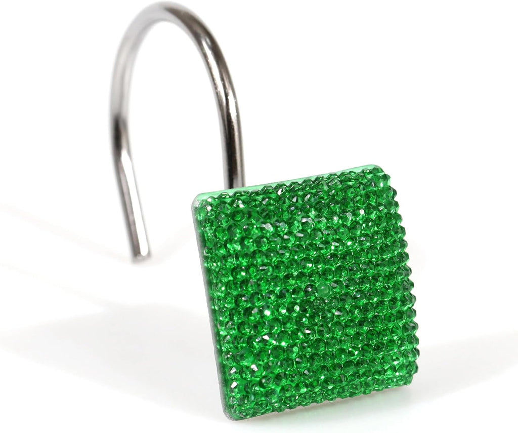 Green Bling Shower Curtain Hooks: Christmas Bathroom Curtain Rings, 12Pcs