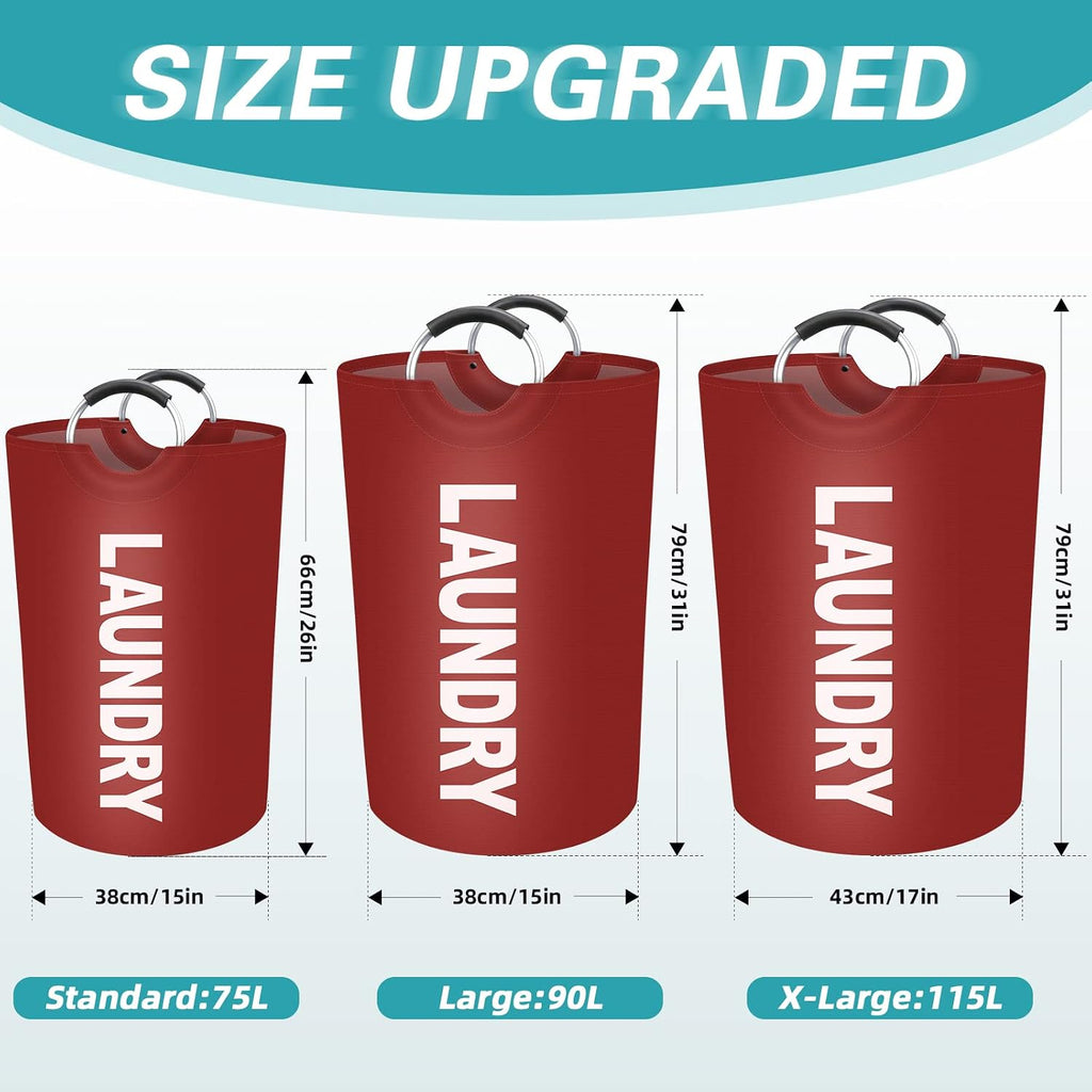 115L Large Laundry Basket, Dirty Clothes Waterproof Laundry Hamper, Red