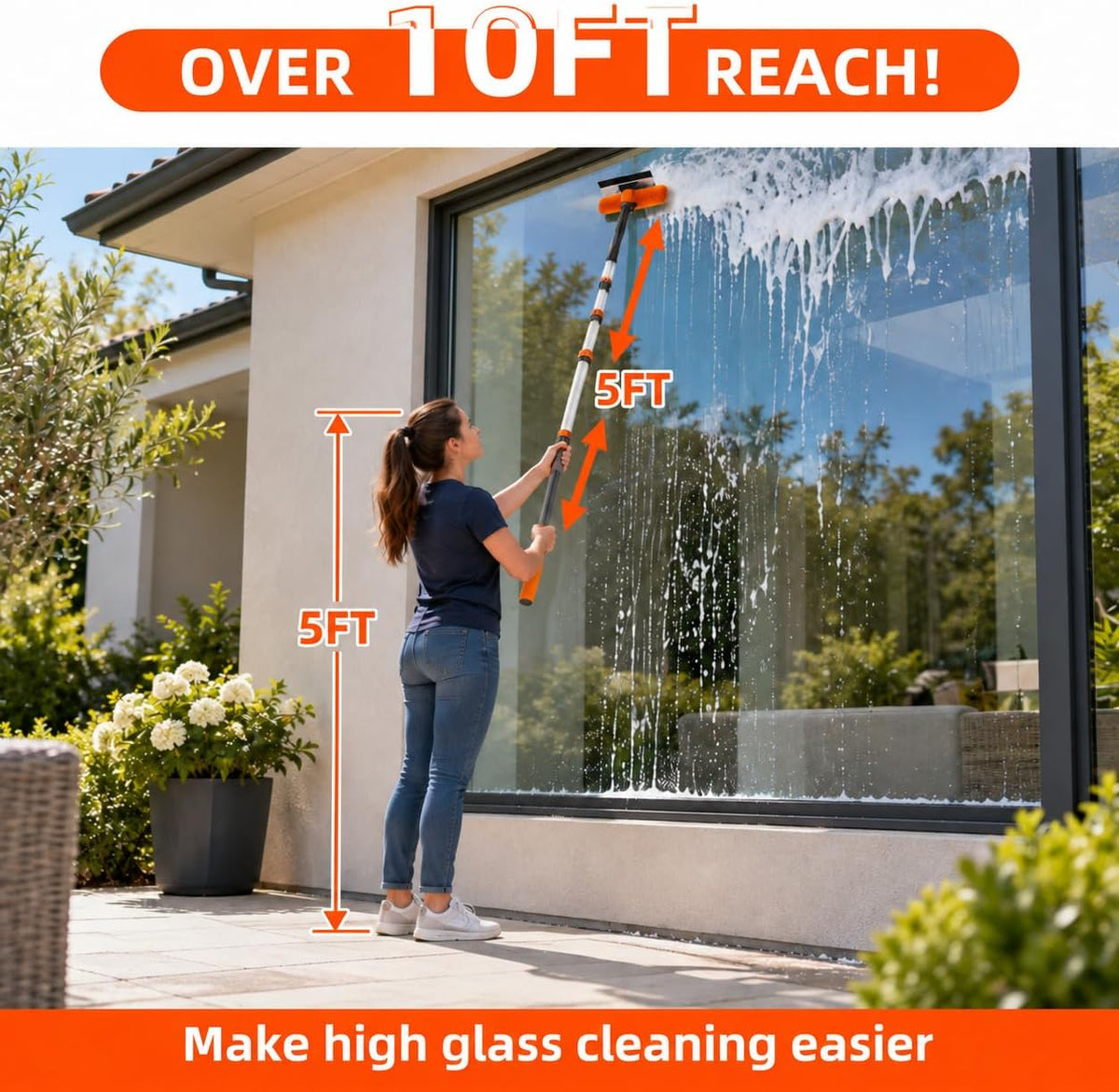 10FT Reach Window Washing Kit, Squeegee with Extension Pole