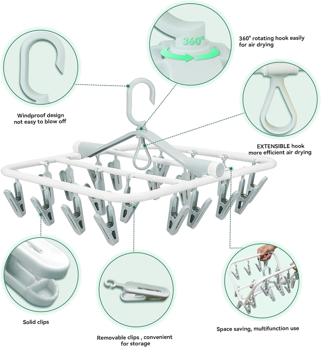 Plastic PP Drying Hanger, Anti-Rusty Drying Rack for Clothes, Socks, Lingeries, Delicates, Drying Hanger with 20 Clips for Baby Clothes, Towels