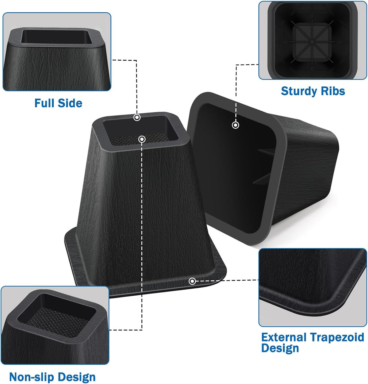 ANNKUT 6 Inch Heavy Duty Bed Risers, Furniture Risers for Desk, Chair, Table or Sofa, Couch Lift Risers, Supports up to 2200 lbs per Leg(6 Pack Black)