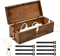 Wood Cable Management Box for Power Strip, Solid Wood Cord Organizer Box with Lid, Wire Storage Box for Desk, Living Room, Office and Media Setup