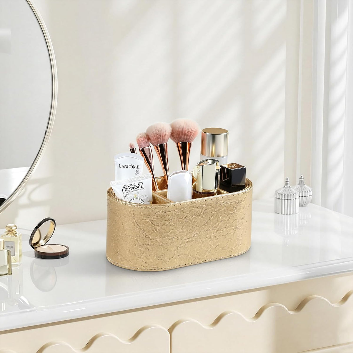 Oval Remote Control Holder, Nightstand Organizer Desk Caddy (Gold)