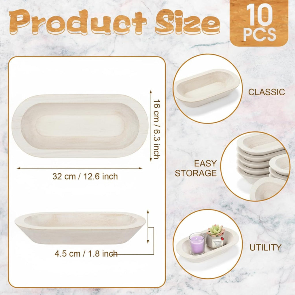 Nuogo 10 Pack 12.5 Inches Wooden Dough Bowls Bulk Rustic Bowls, White