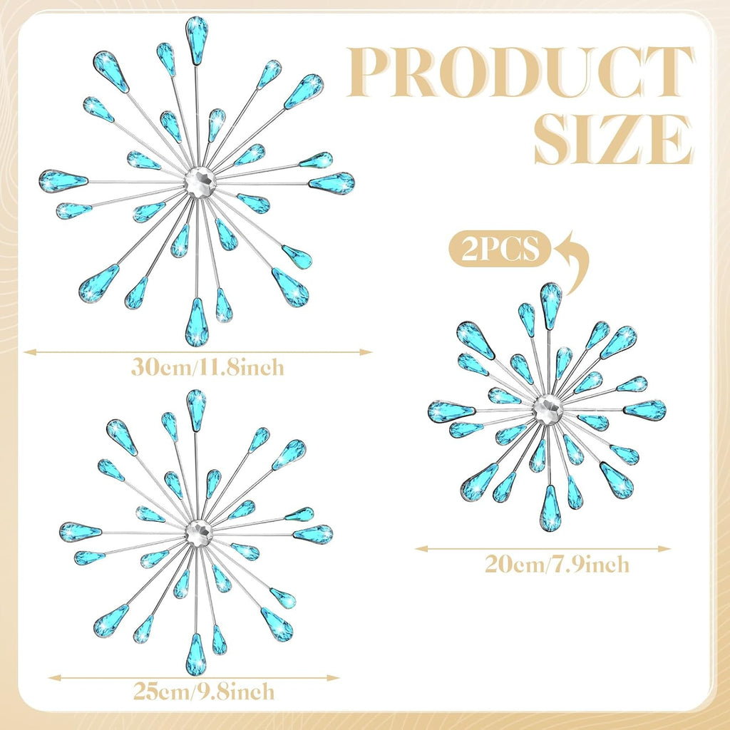 Hicarer 4 Pcs Starburst Wall Decor, Bling Metal Wall Art, Blue