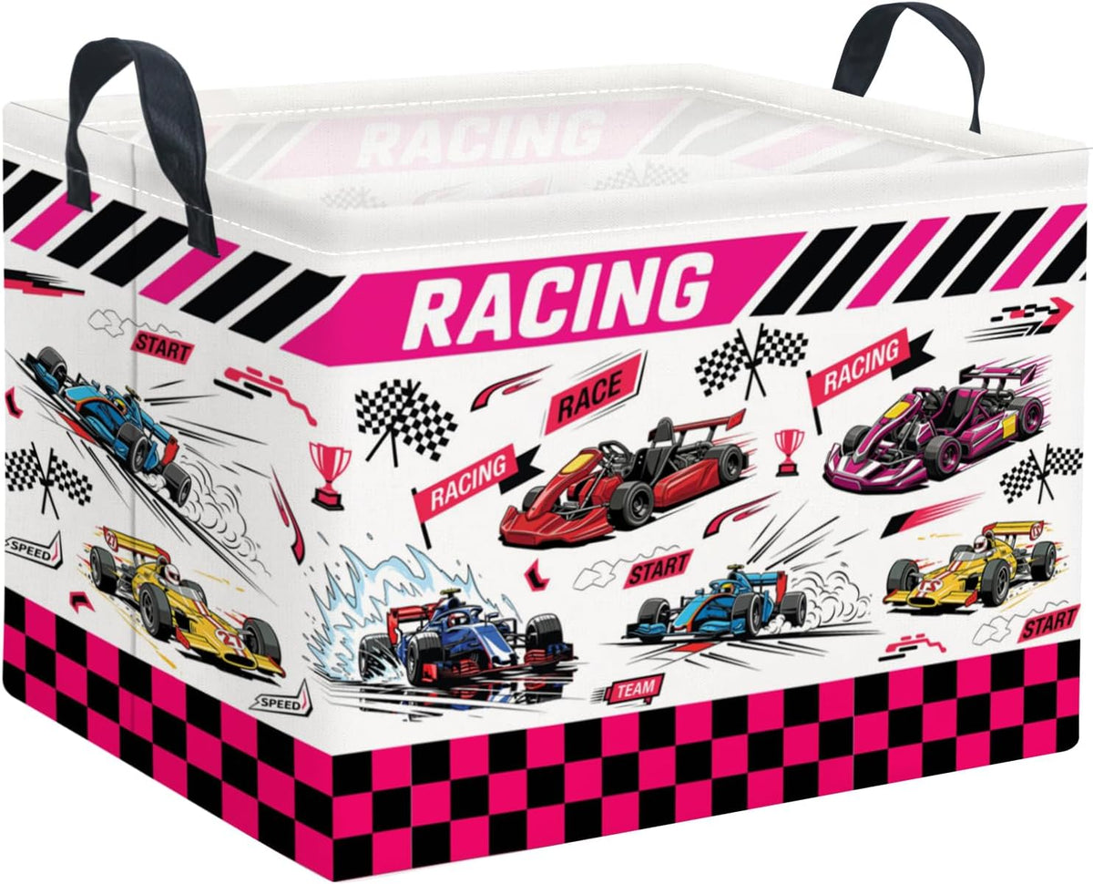 Rectangular Storage Basket Waterproof Collapsible Bin for Bedroom Books Box Room Decor F1 Car 14.9x10.2x9.8 Inches