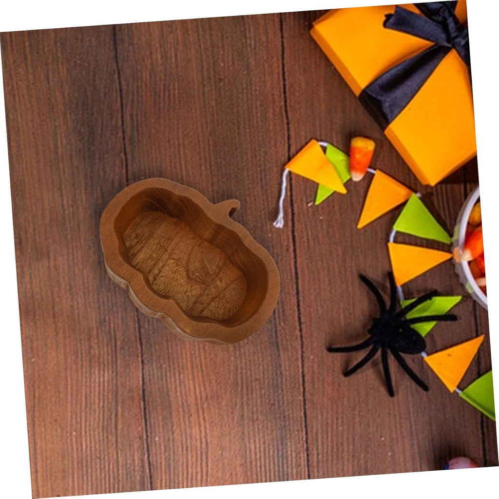 SHOWERORO Pumpkin Shaped Wooden Bowl Compact Food Container for Salad Fruits Desserts Deep for Kitchen Counter Fall Decorations