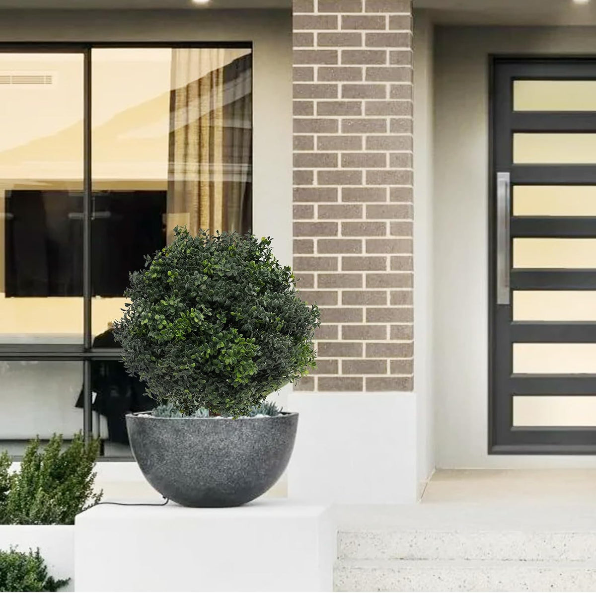 Silk Tree Warehouse One 2 Foot Outdoor Artificial Boxwood Ball Topiary Bush Potted UV Rated Plant by Bagari