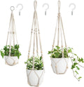 Mkono 3 Pack Macrame Plant Hangers Hanging Planters for Indoor Plants Ivory