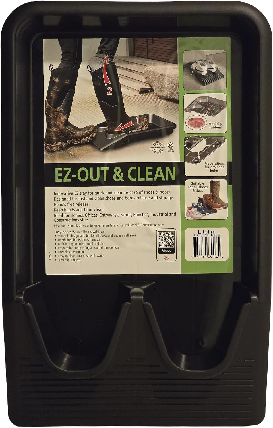 Boot Jack Tray for 1 Pair – Heavy Duty Shoe Remover and Mud Mat – No Bend Shoe Puller, Waterproof Boot Tray for Entryway Indoor Outdoor Use