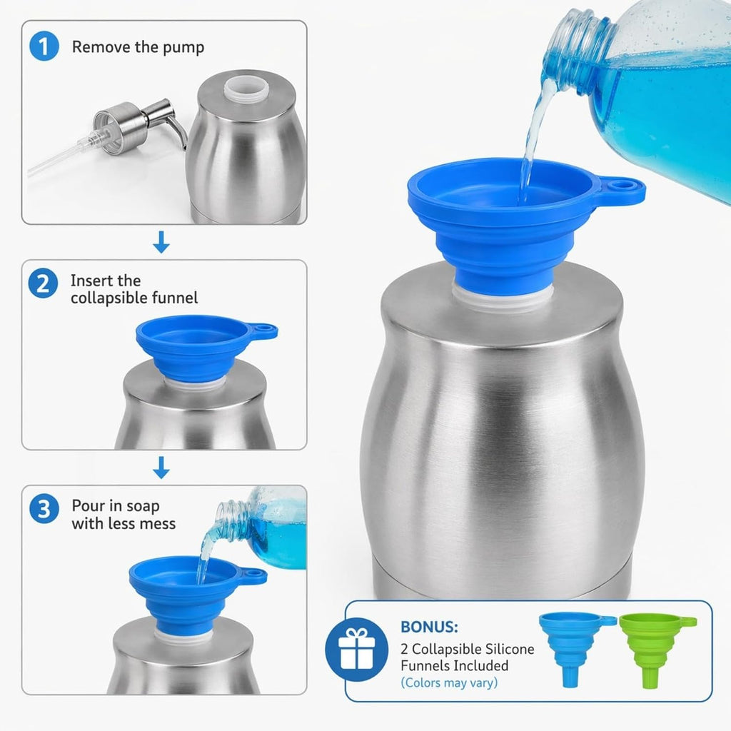 Stainless Steel Countertop Soap Dispenser Liquid Bottle and Pump, Suitable for Various Places Such as Kitchen and Bathroom (Brushed Nickel, 390 ml/13 oz)