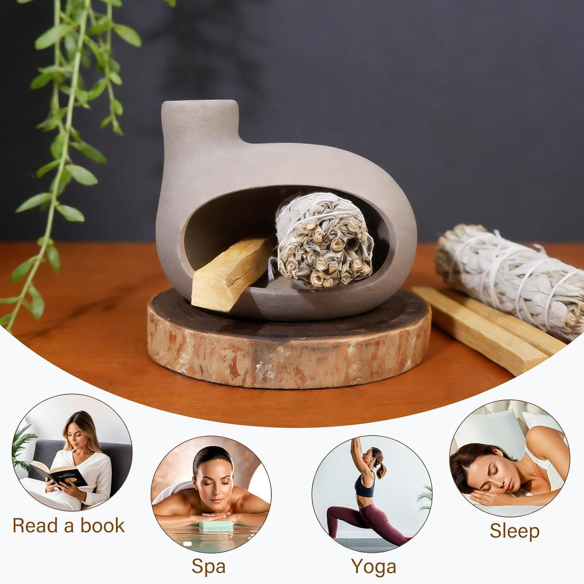 MOUGIGI Mini Chiminea Smudge Stick Holder, Sage and Palo Santo Holder Bowl