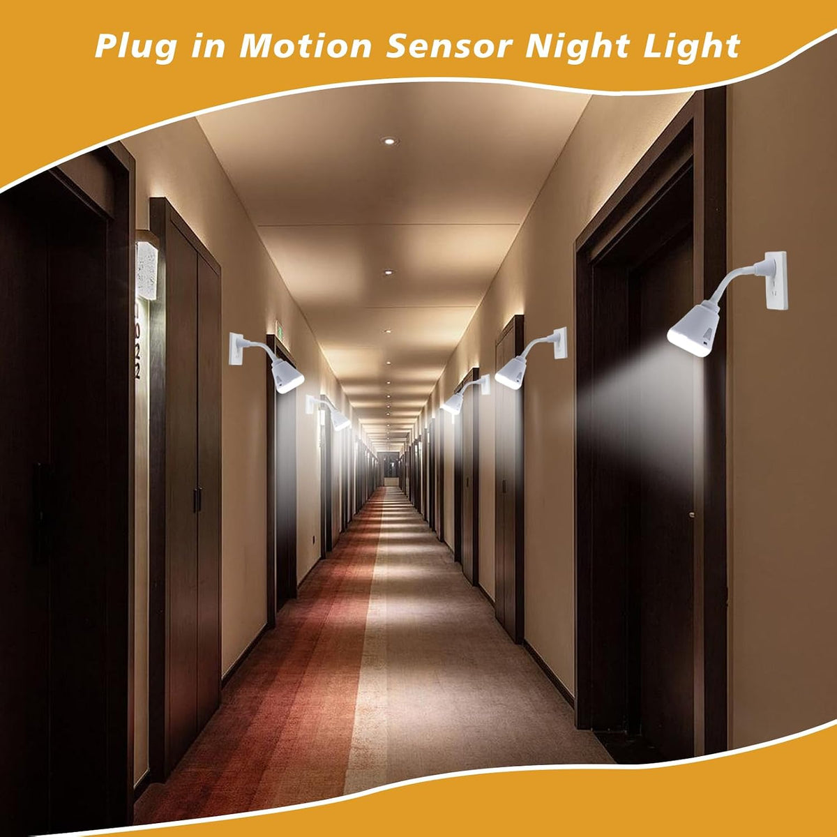 Plug in Motion Sensor Night Light Indoor LED Infrared Motion Detector Night Light for AC Outlet, Dusk to Dawn Sensor, 360° Rotating for Stairs Garage, 6W Cool White Light US Plug