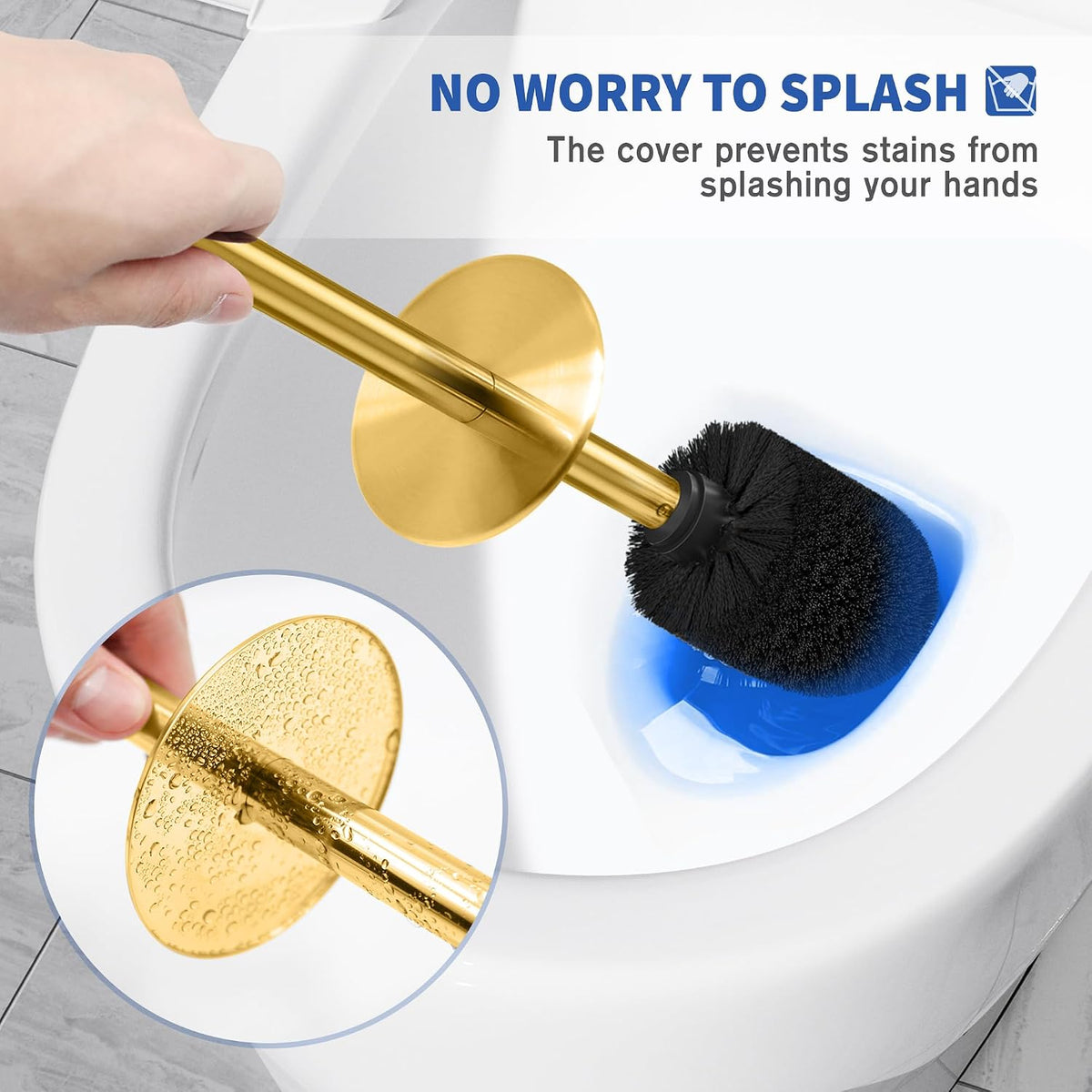 Toilet Brush and Holder, Toilet Brush Stainless Steel, Toilet Bowl Brush for Bathroom Toilet-Ergonomic, Elegant,Durable (Gold)