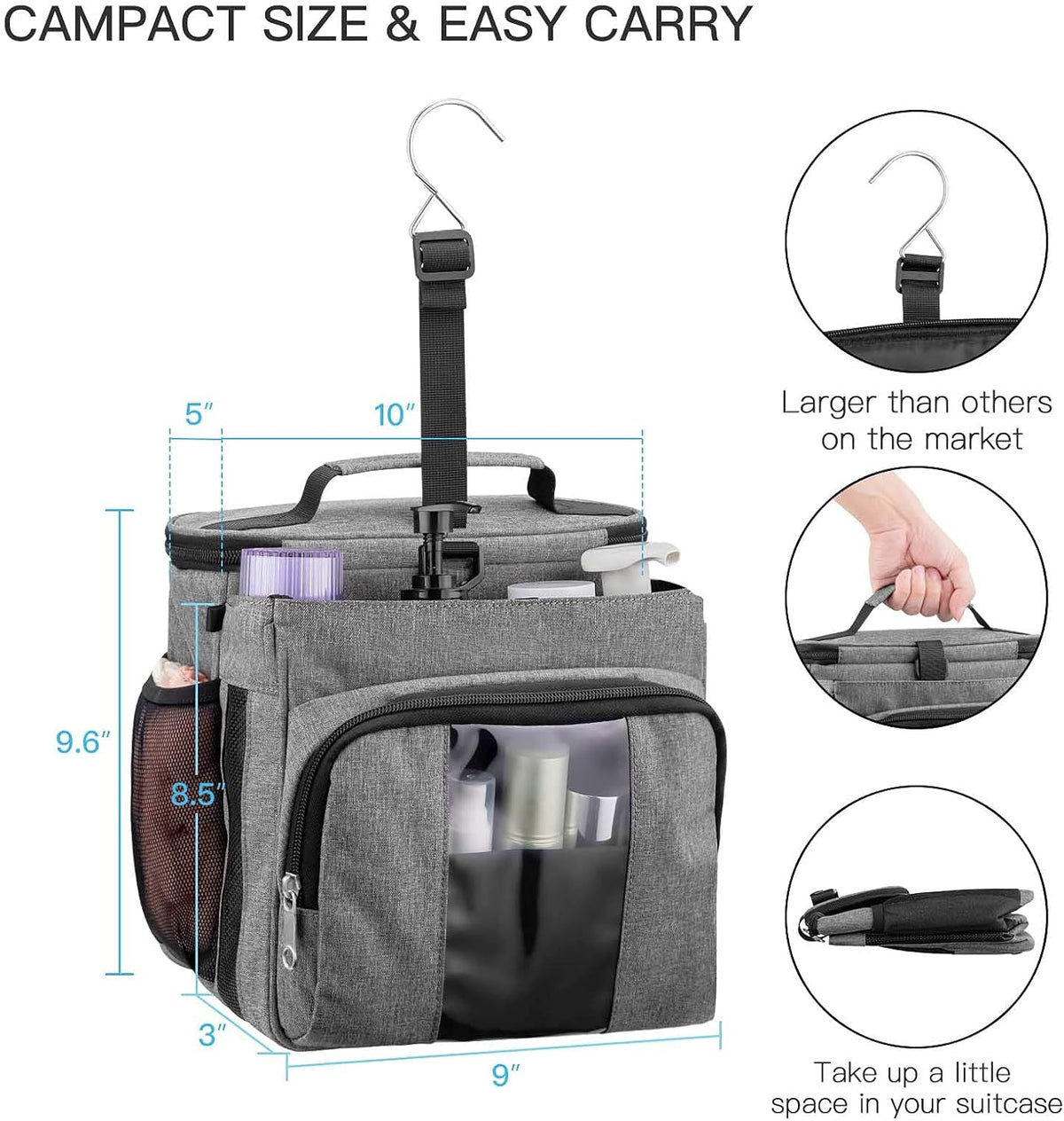 Bukere Portable Shower Caddy Tote Bag for College Dorm Travel, Separate Compartment, Large Capacity, Quick Dry Mesh Base, Hanging Toiletry Bath Bag for Student, Gym, Camp, Women Men