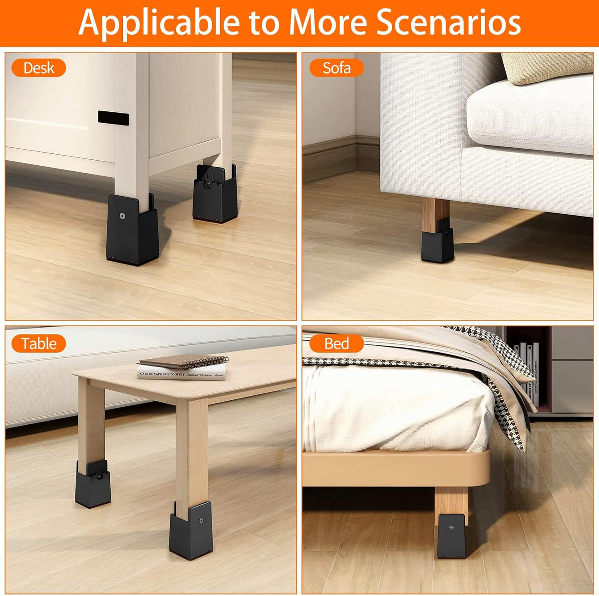 Bed Risers 2 Inch with Adjustable Screw Clamp,4 Pack Black