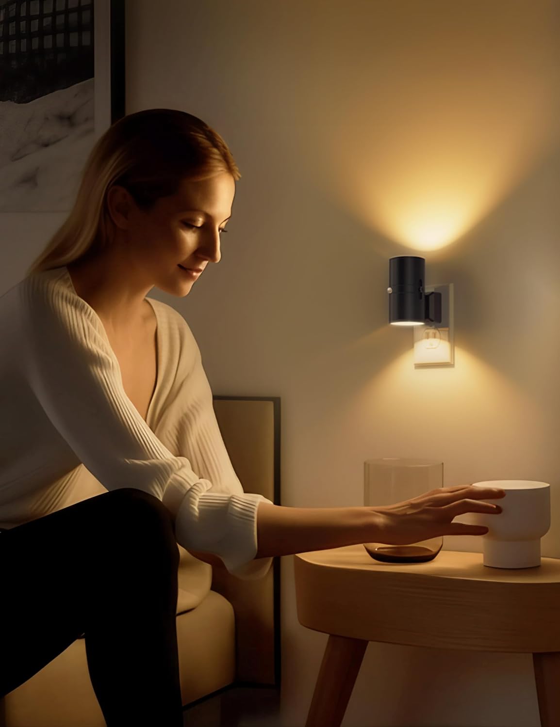 2 Black Shade + 2 White Shade, Motion Sensor Night Light Plug in, 0-100LM Dimmable, 3000K Soft White