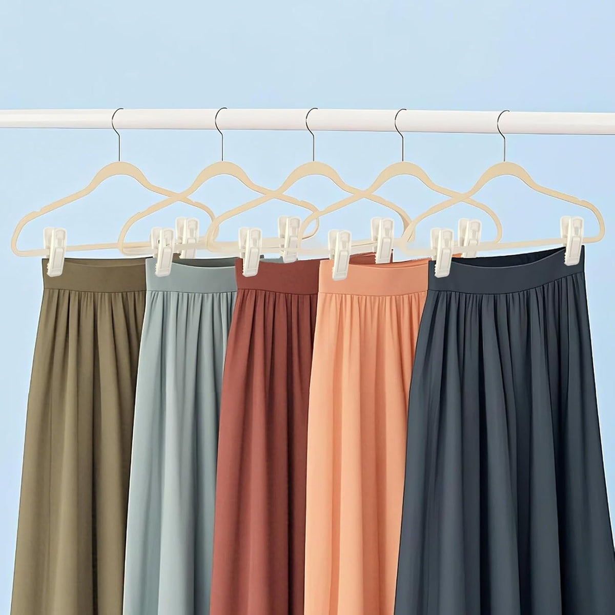 TOFIIGREM Hanger Clips for Velvet Hangers (Beige, 40 PCS), Non-Slip Plastic Clips Pant Skirt Hanger Clips for Flocking Hangers