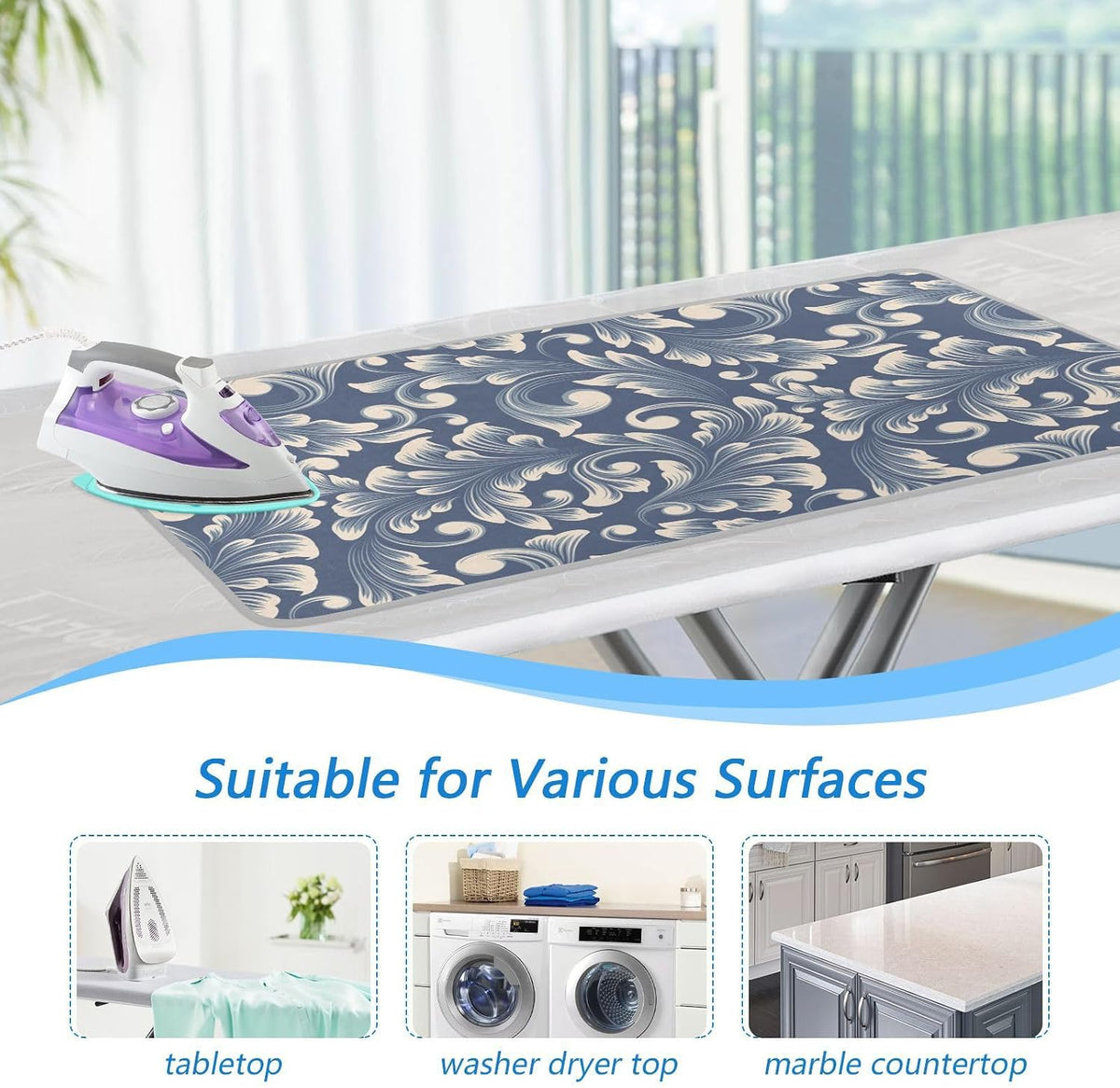 Ironing Mat for Table top Portable Ironing Pad Blanket for Washer Dryer Countertop Travel Damask