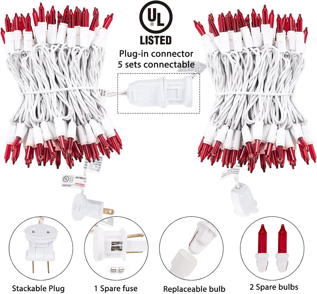 Minetom Clear Christmas Red String Lights 100 Count 20 Feet