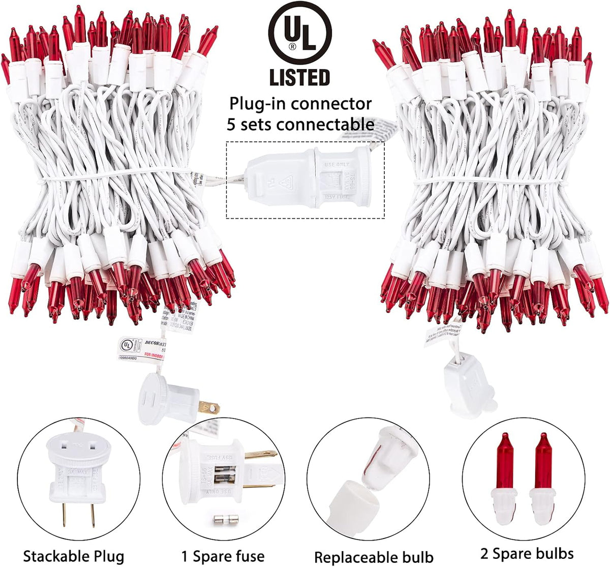 Minetom Clear Christmas Red String Lights 100 Count 20 Feet