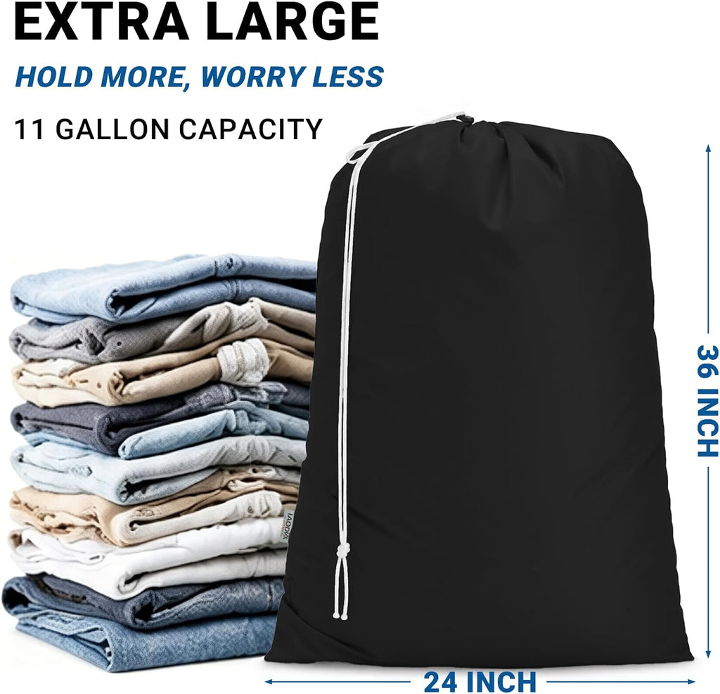 2 Pack XL Laundry Bags, Extra Heavy Duty Large Laundry Bag with Drawstring Closure, Machine Washable Clothes Organizer for Hamper, College Dorm, Travel (Black + Dark Green, X-Large)