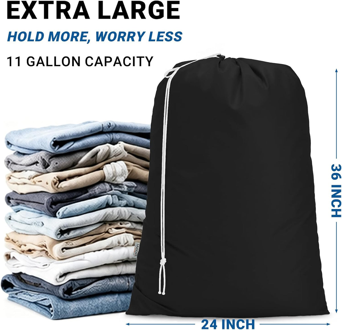 2 Pack XL Laundry Bags, Extra Heavy Duty Large Laundry Bag with Drawstring Closure, Machine Washable Clothes Organizer for Hamper, College Dorm, Travel (Black + Dark Green, X-Large)