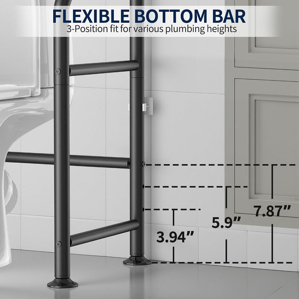 GloTika 3-Tier Over Toilet Storage Rack, Anti-Wobble, Black