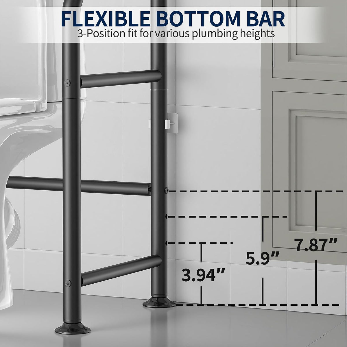 GloTika 3-Tier Over Toilet Storage Rack, Anti-Wobble, Black