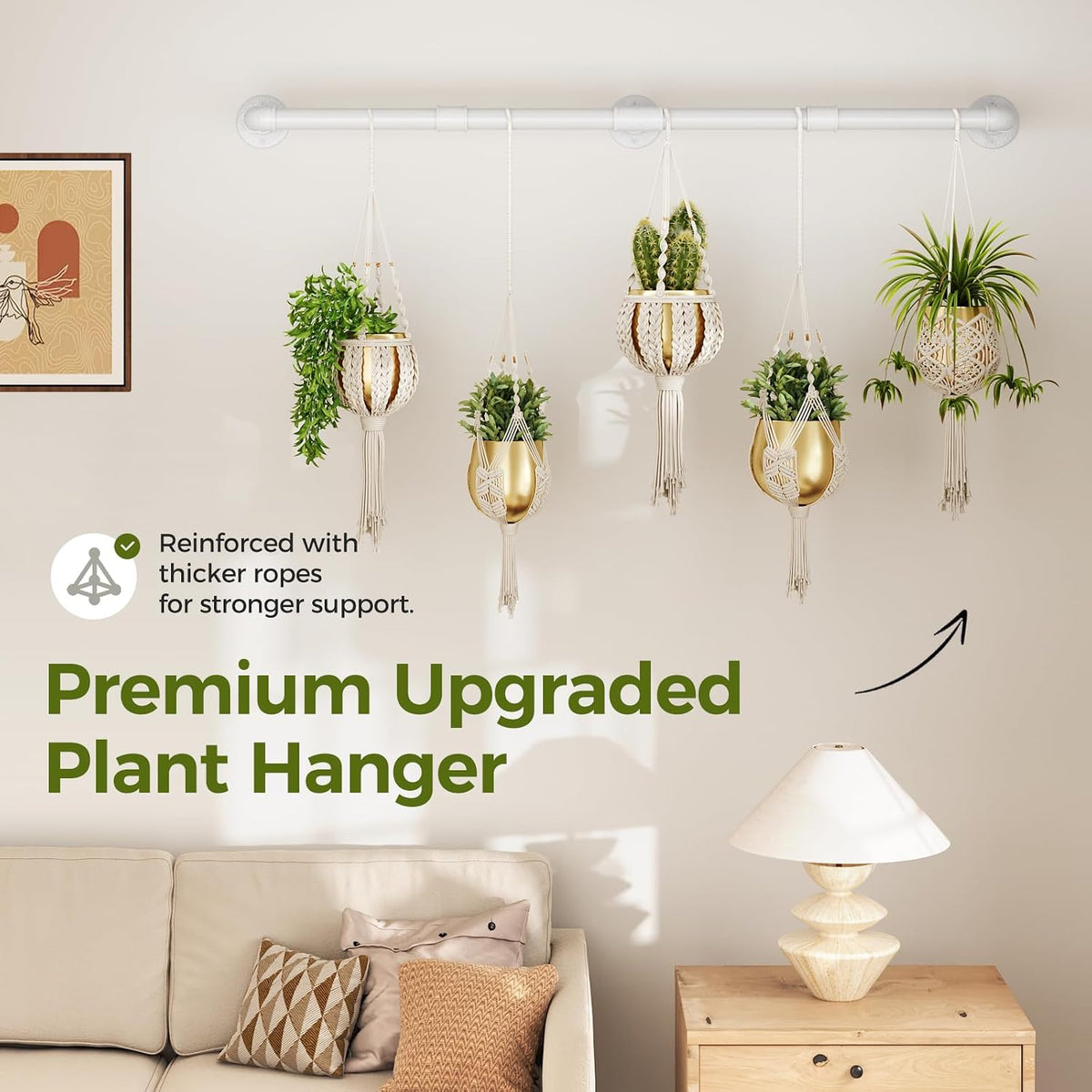 Bamworld Window Plant Hanger Indoor 63in Hanging Planters for Indoor Plants