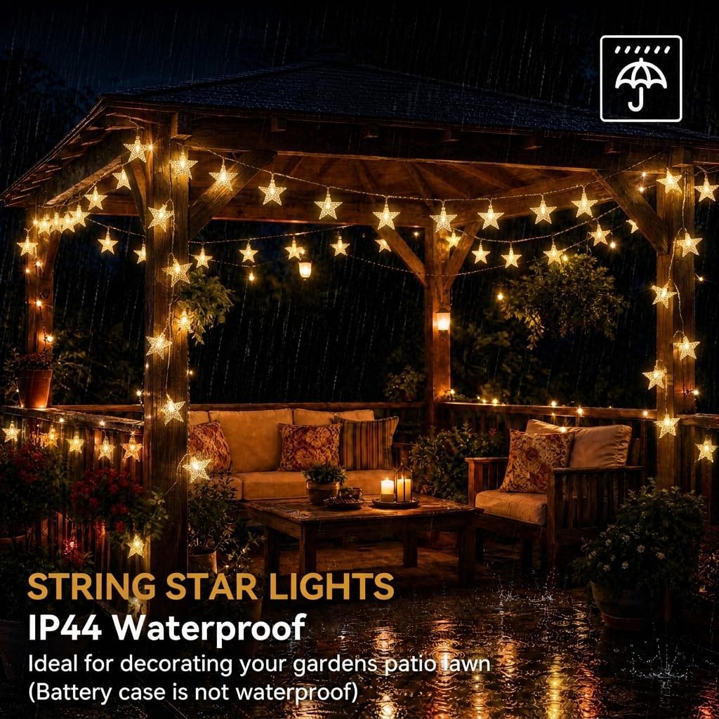 ITICdecor Star String Lights Battery Operated15FT 30LED Warm White