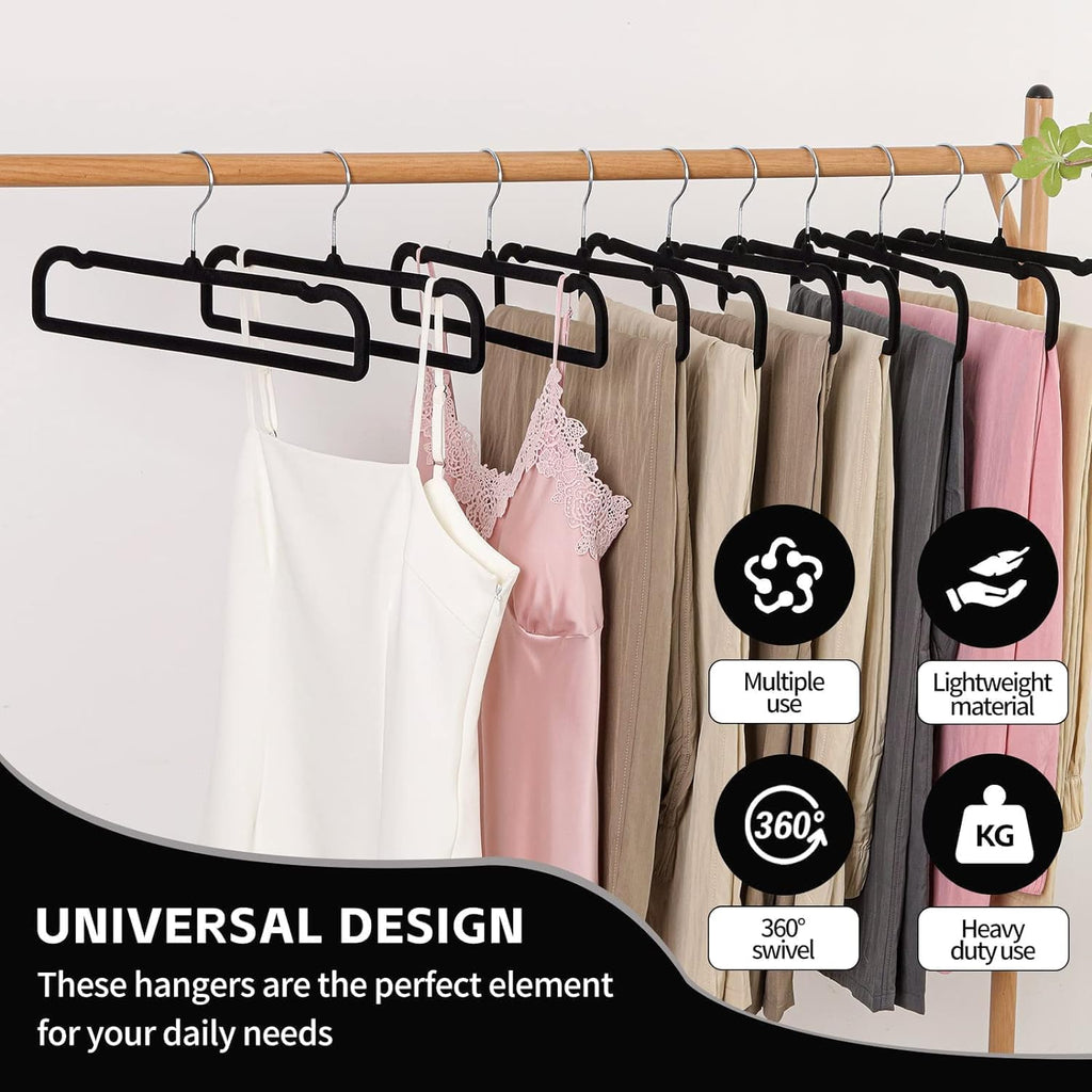 20 Pack Velvet Pants Hangers for Closet Space Saving, Thin Hanger (Black)