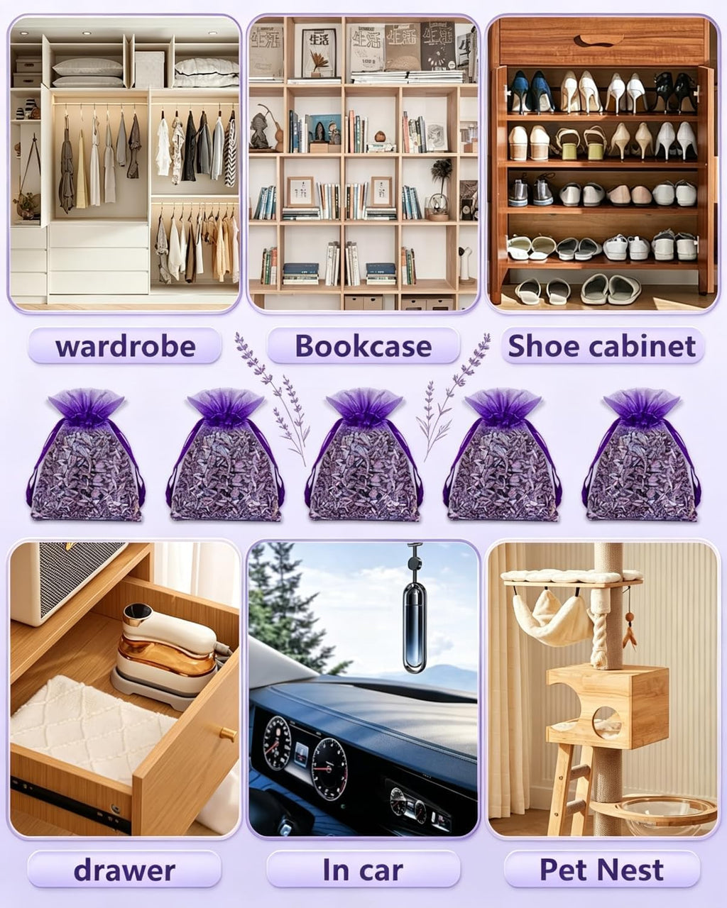 Lavender Sachets (20 Pack) for Drawers & Closets, Home Fragrance