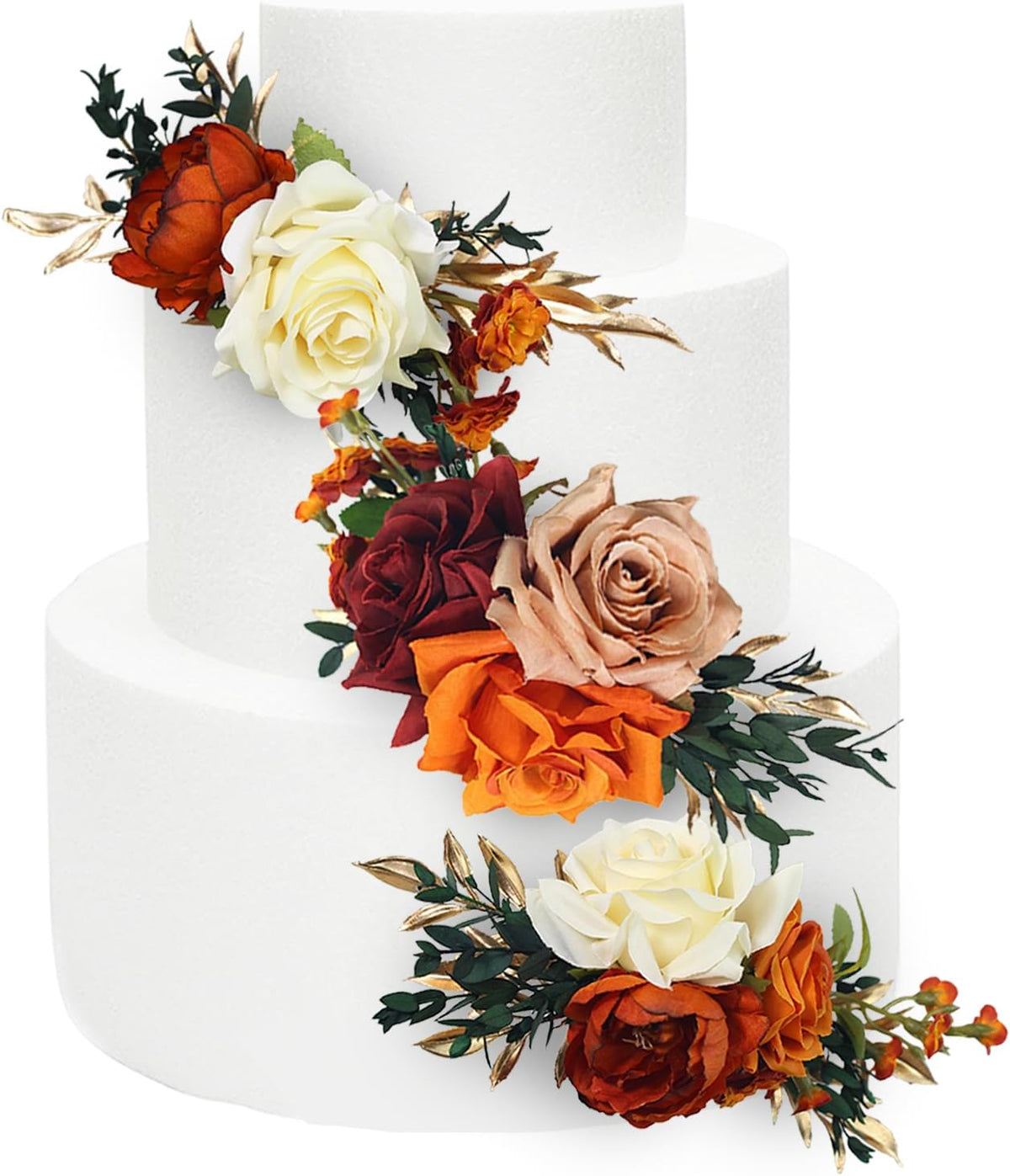 Rinlong 3Pcs Pre-made Cake Topper Cake Decorating Flowers for Cake Decor Boho Burnt Orange Fall Cake Flowers for Wedding Baptism Birthday Party Bridal Baby Shower