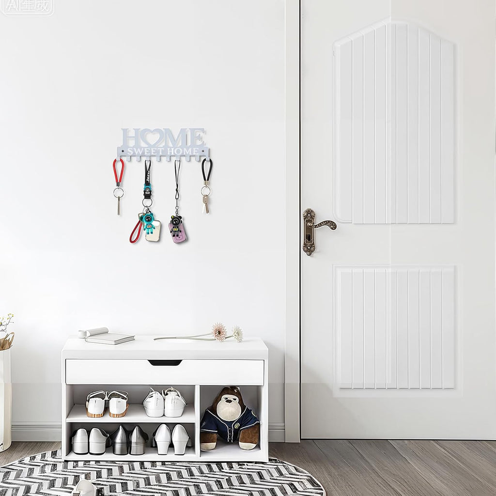 Key Holder Wall Mounted with Screws and Anchors, White Multifunctional Key Hanger with 10 Hooks, Entryway Front Door Kitchen Hallway Garage Office