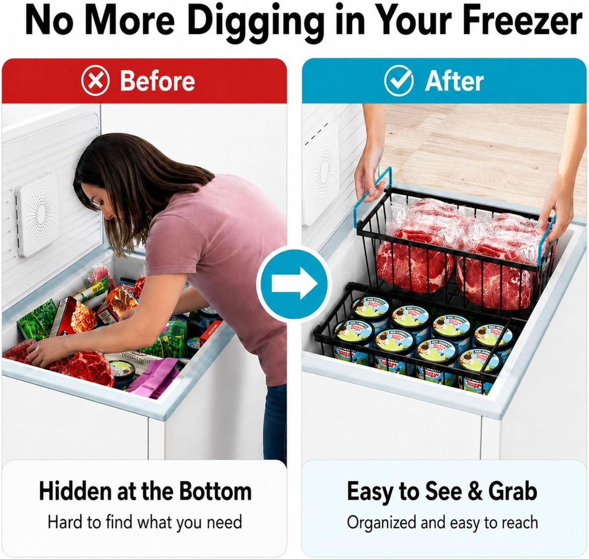 iSPECLE Chest Freezer Organizer - Storage Baskets for 5 to 7 Cu.Ft, 8 Pack