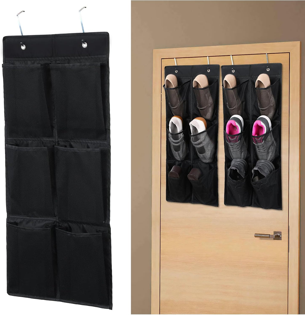 GOMAJI Over the Door/Wall Shoe Organizer, 2 Pack, Narrow, Hanging Shoe Rack for Closet, Bathroom, RV, Pantry, Camping, BLACK