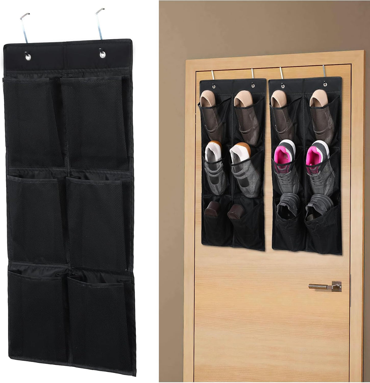 GOMAJI Over the Door/Wall Shoe Organizer, 2 Pack, Narrow, Hanging Shoe Rack for Closet, Bathroom, RV, Pantry, Camping, BLACK