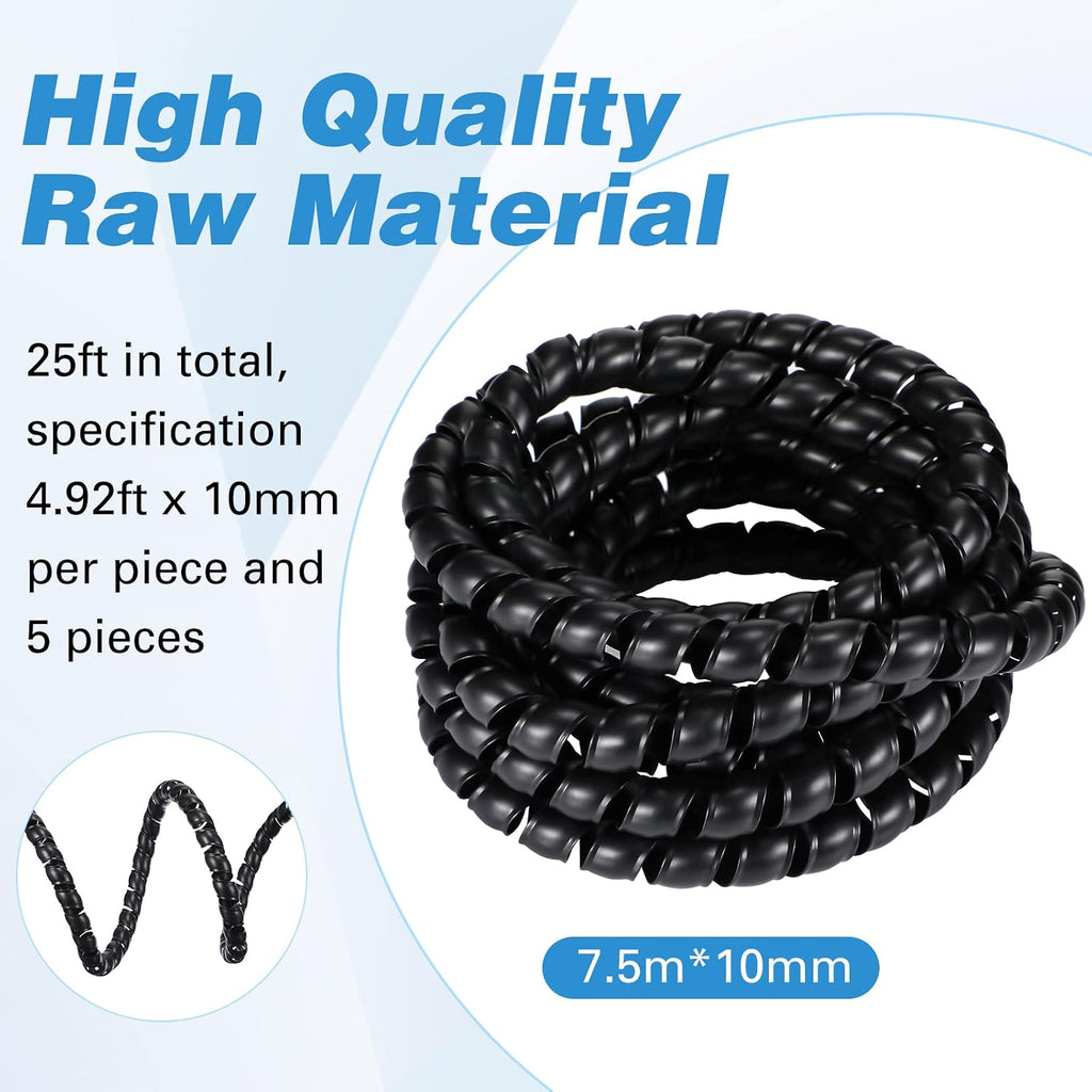 Flutesan 5 Pcs Dog and Cat Cord Protector 10 mm, 24.6 ft, Black