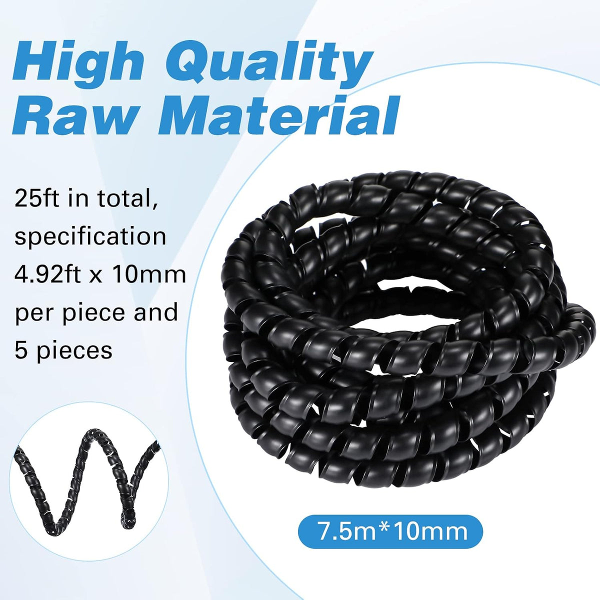 Flutesan 5 Pcs Dog and Cat Cord Protector 10 mm, 24.6 ft, Black