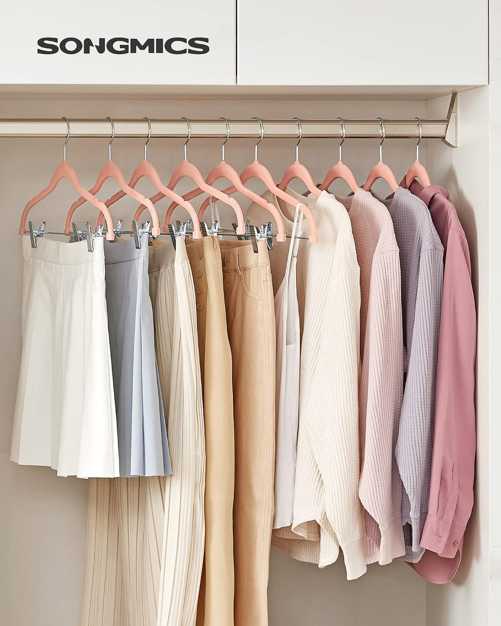 SONGMICS 30-Pack Pants Hangers, Velvet Hangers with Adjustable Clips