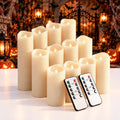 Enido Waterproof Flameless Candles, Set of 12 Battery Operated LED Pillar Candles with 2 Remote Controls & Timer, Flickering Indoor Outdoor Candles for Halloween, Wedding, Home Decor, 4''5''6''